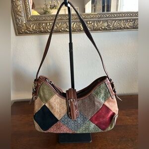 Fossil Vintage Patchwork Shoulder Bag Purse Hobo Hippie Gogo Retro